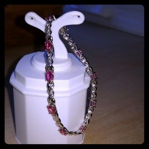 Silver and pink gemstone tennis bracelet